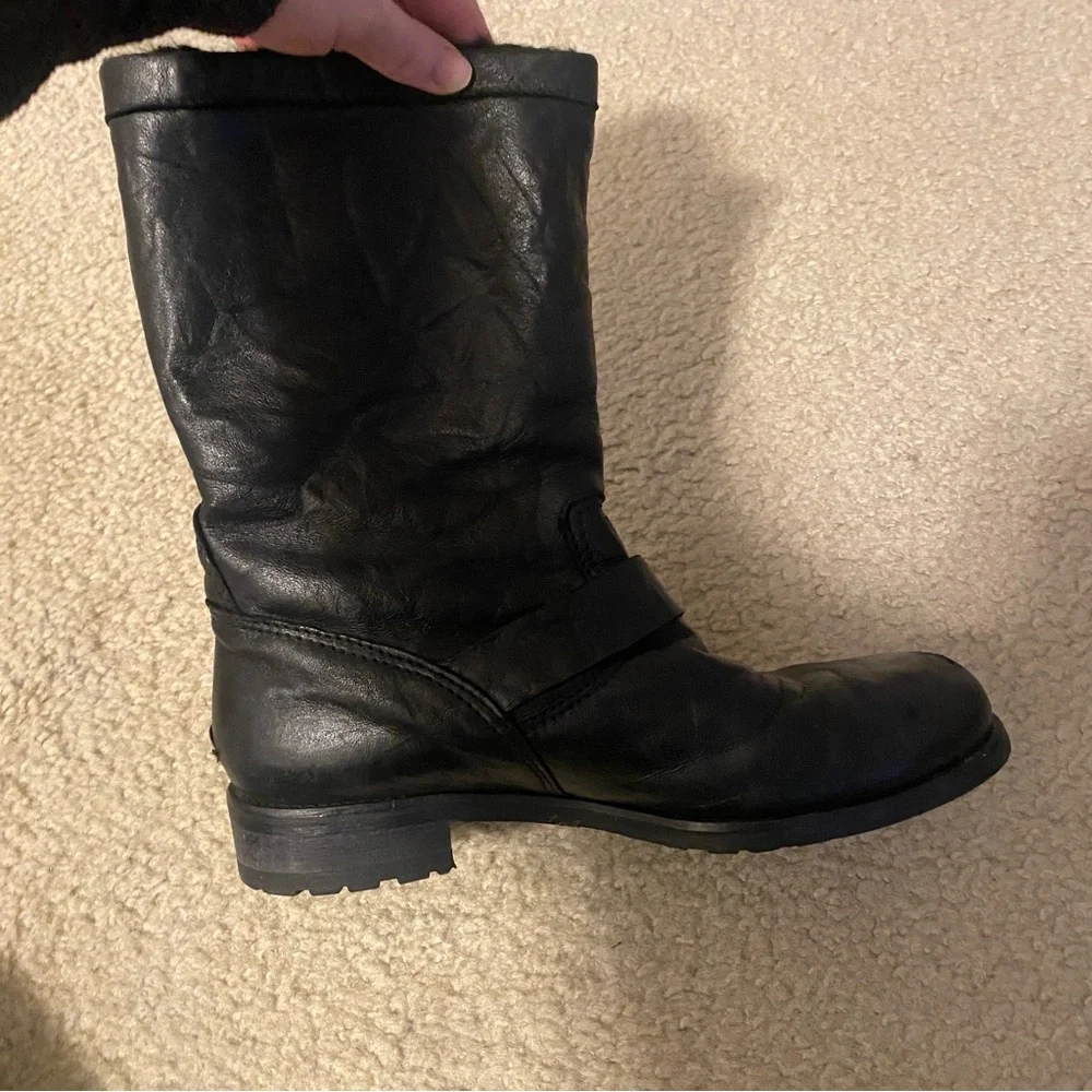 Jimmy Choo Leather Buckle Biker Fur Lined Boots - Picture 5 of 11